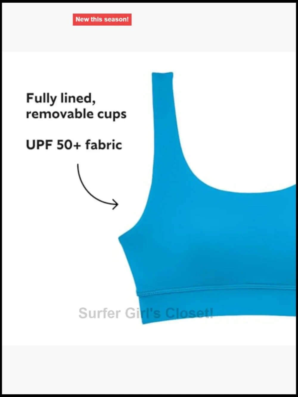 Teen Girls Swim Double Scoop Bikini Top – UPF 50+, Removable Cups